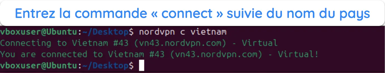 Capture d'écran montrant comment voir tous les pays de serveurs NordVPN disponibles sous Linux.