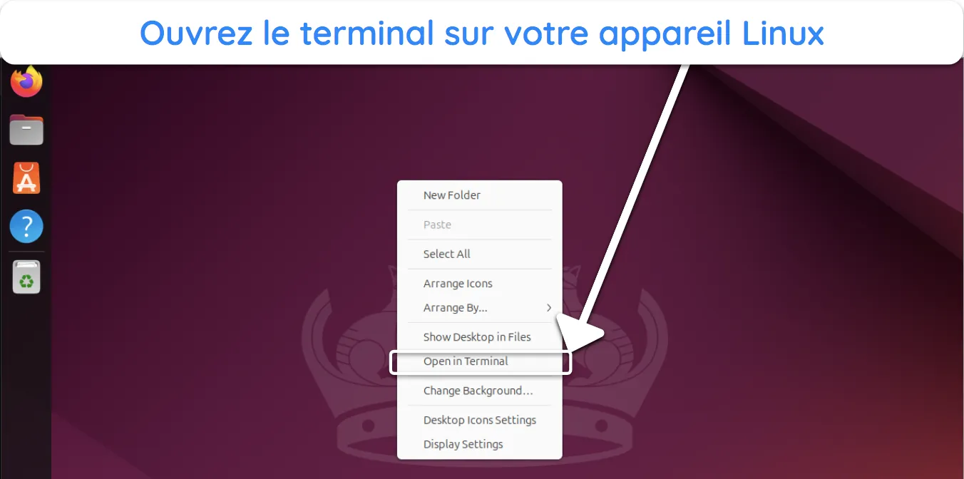 Capture d'écran montrant comment accéder au terminal sur Ubuntu.