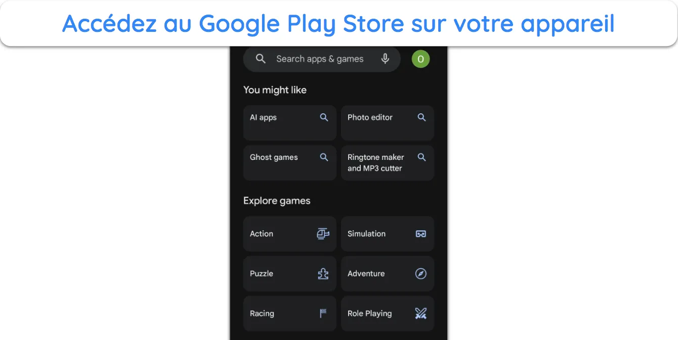 Capture d'écran montrant le Google Play Store sur Android.