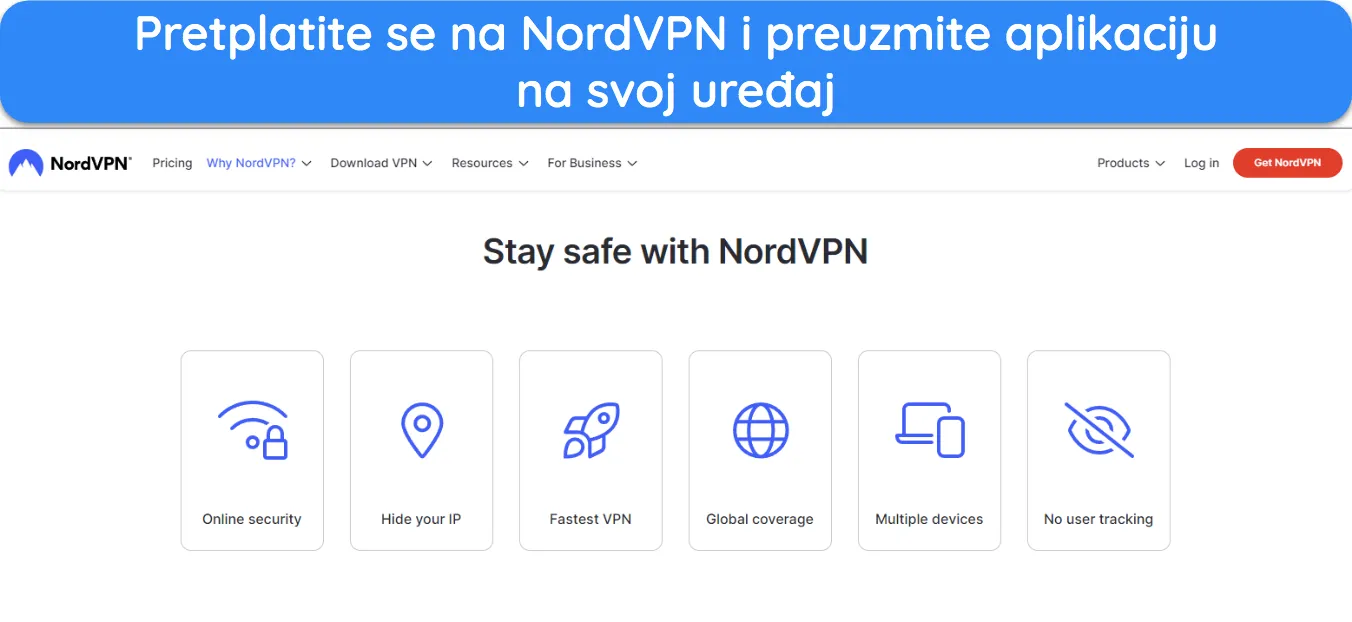 Snimka zaslona početne stranice web stranice NordVPN-a.