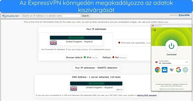 Az ExpressVPN nem szivárogtatja ki az Ön IP-címét vagy személyes adatait.