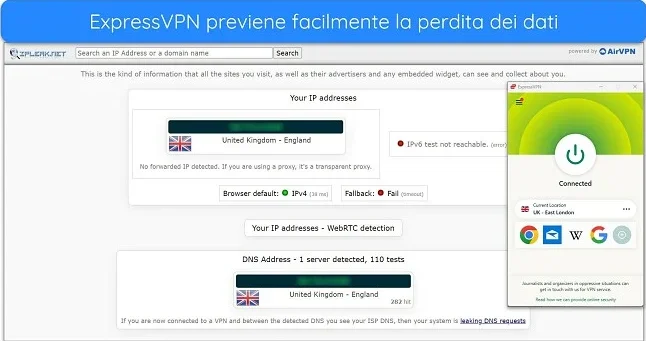 ExpressVPN non farà trapelare il tuo indirizzo IP o i tuoi dati personali.