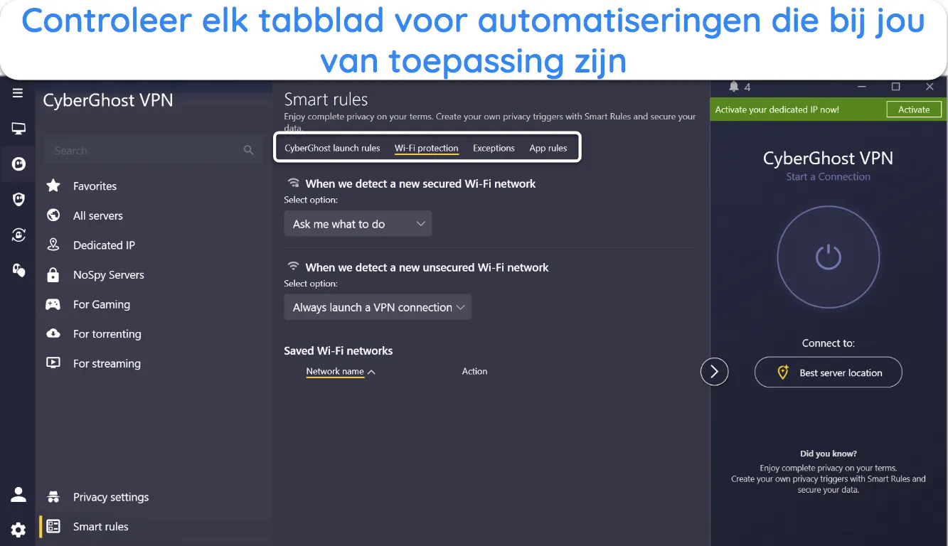 Screenshot van CyberGhost's Smart Rules-instellingen.