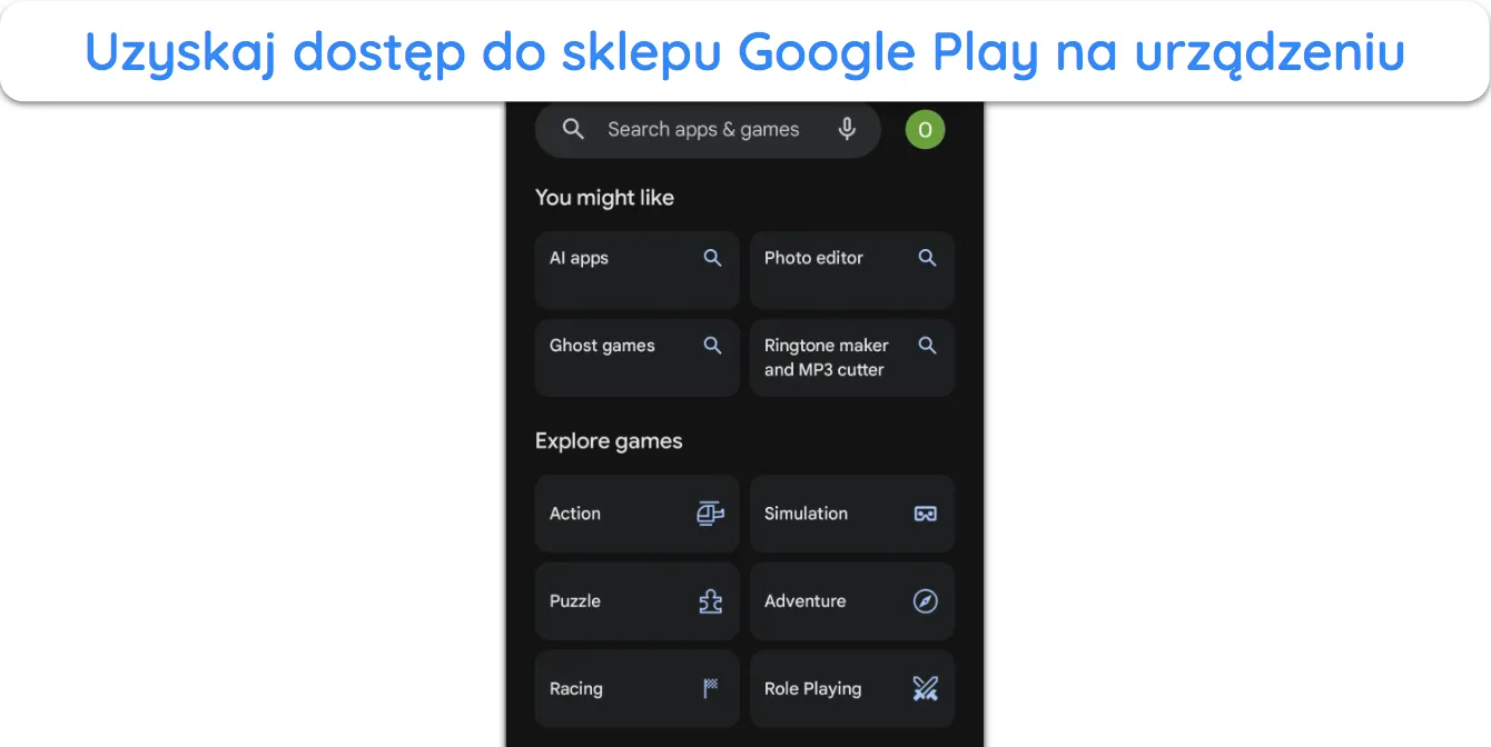 Zrzut ekranu pokazujący Google Play Store na Androidzie.