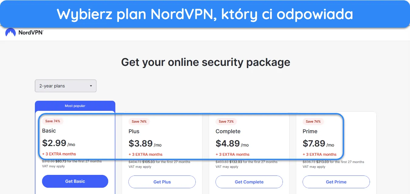 Zrzut ekranu pokazujący, jak wybrać subskrypcję NordVPN.