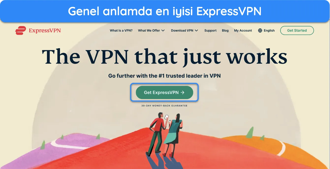 ExpressVPN'in ana sayfasının ekran görüntüsü.