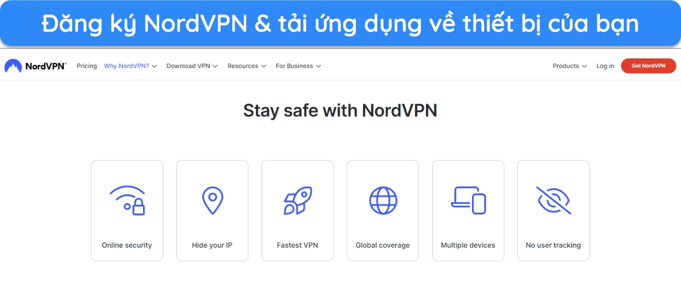 Ảnh chụp màn hình trang chủ của trang web NordVPN.