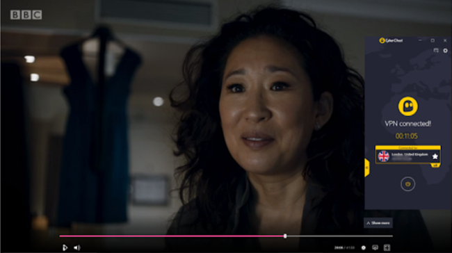 Screenshot of CyberGhost streaming Killing Eve on BBC iPlayer