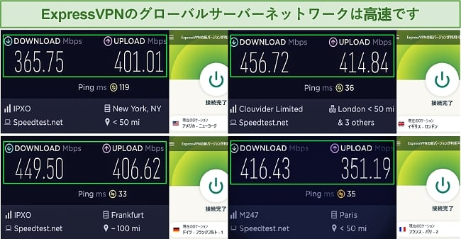 グローバルサーバーでのExpressVPN速度テストの例