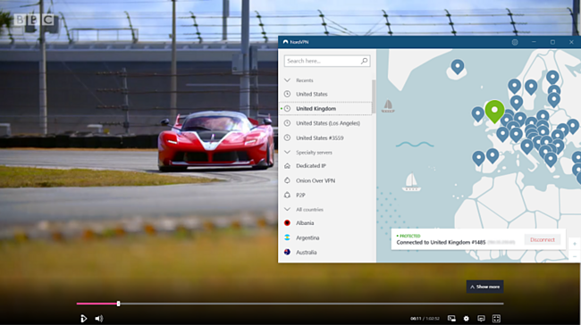 Screenshot of NordVPN streaming Top Gear on BBC iPlayer