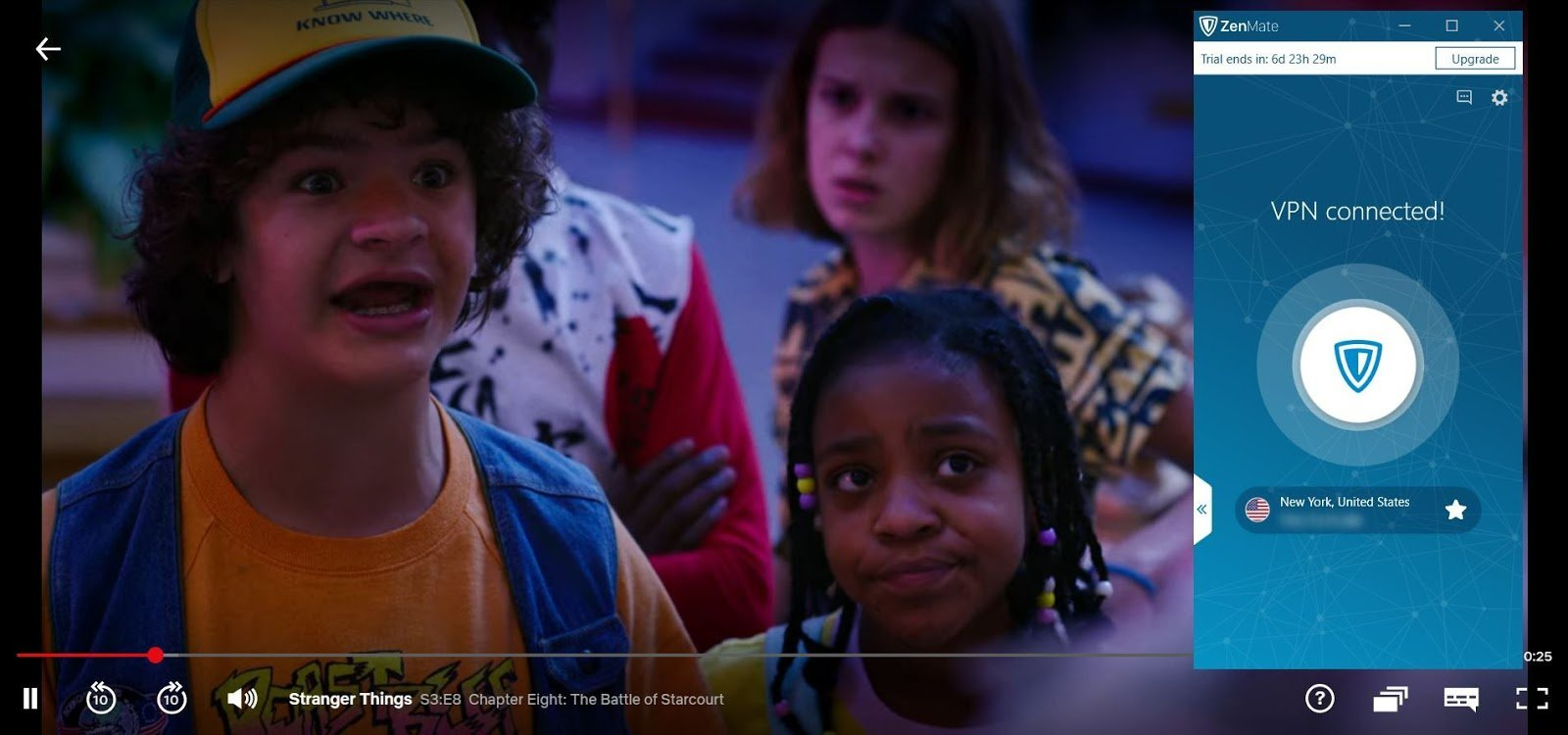 Screenshot of ZenMate streaming Netflix Stranger Things