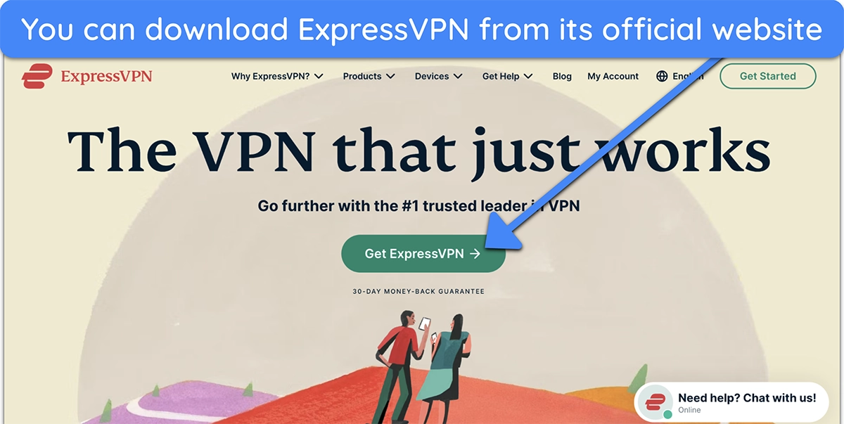 Screenshot of how to download ExpressVPN app from its official website