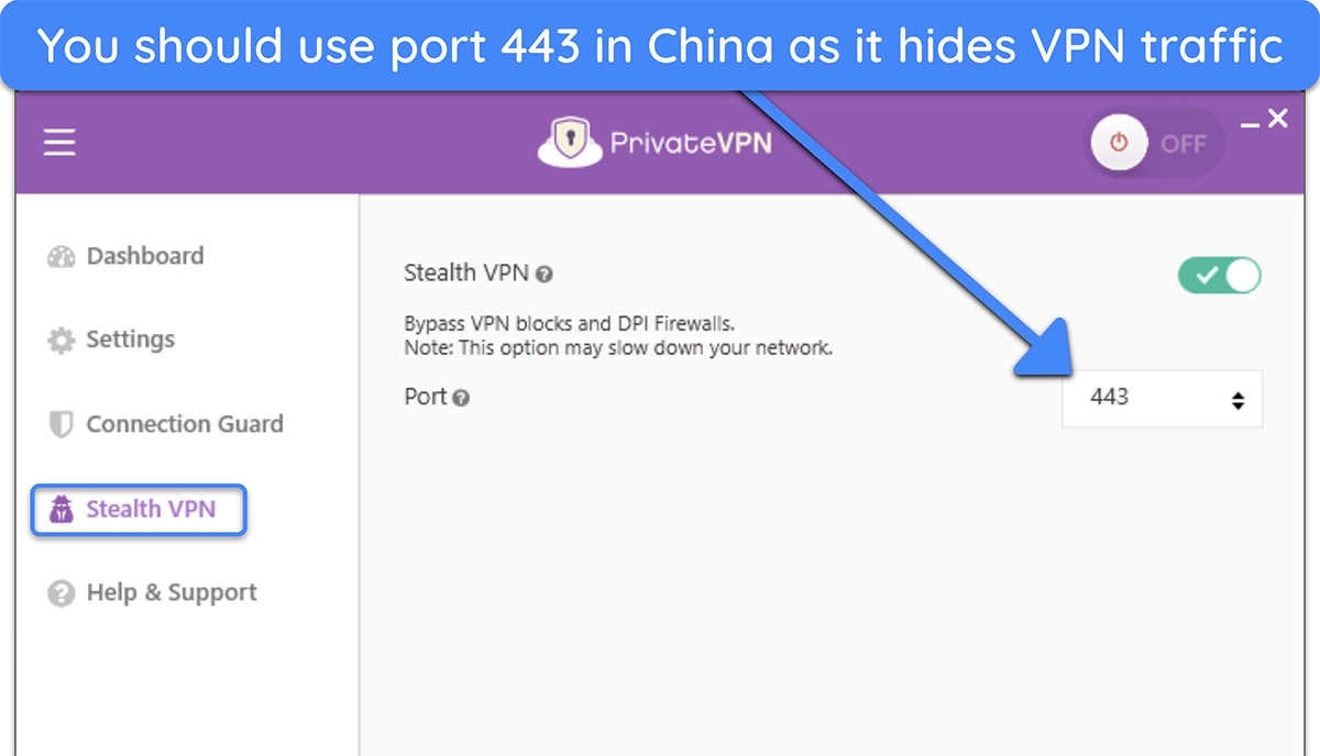 image of PrivateVPN's Stealth VPN options