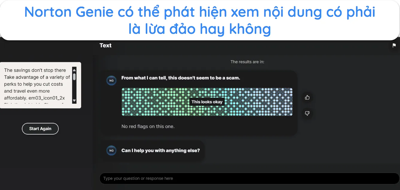 Ảnh chụp màn hình Norton Genie kiểm tra xem nội dung email có chứa nội dung lừa đảo hay không