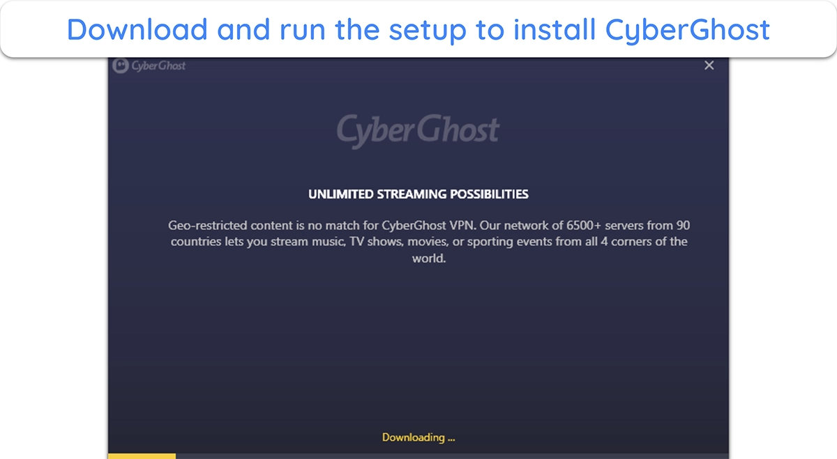 Screenshot showing CyberGhost's installation in progress on Windows