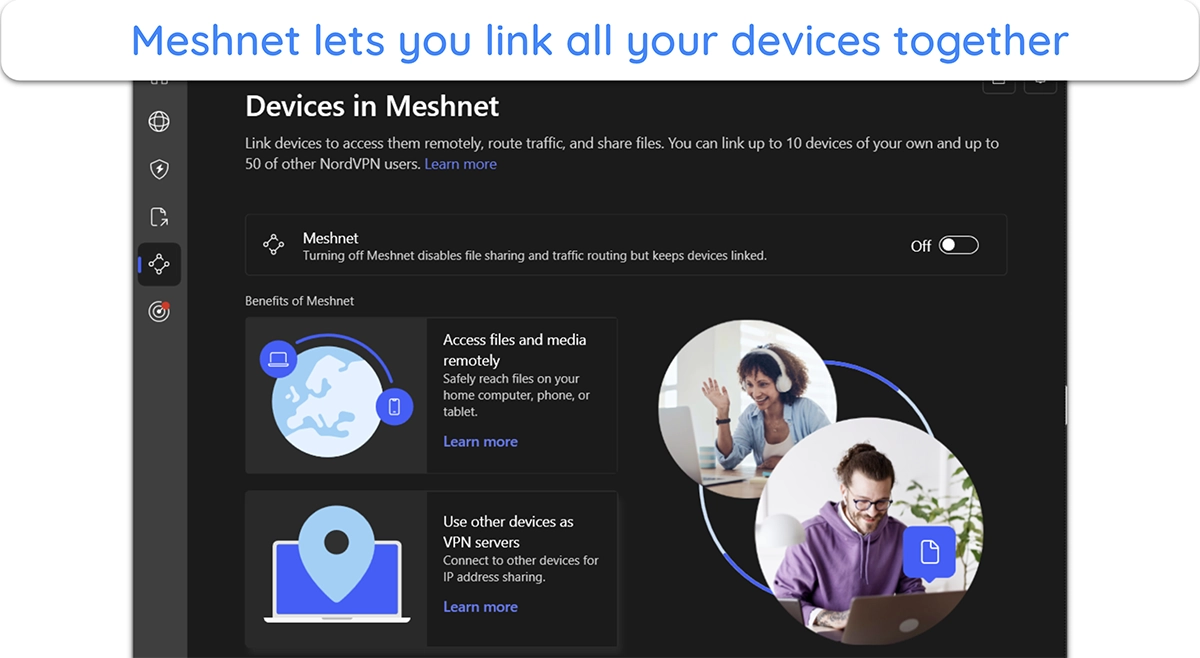 Screenshot of NordVPN's Meshnet feature